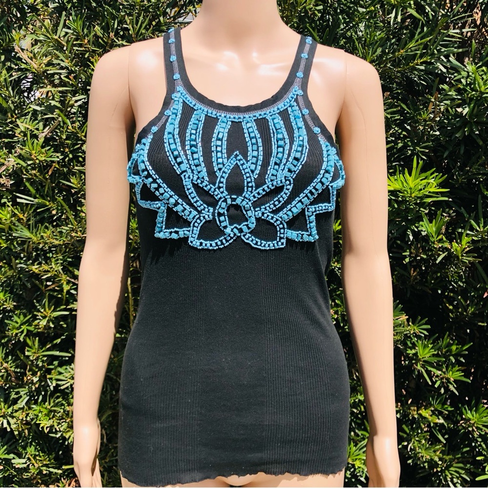 Basil & Maude black tank top with turquoise embellishments Sz m
